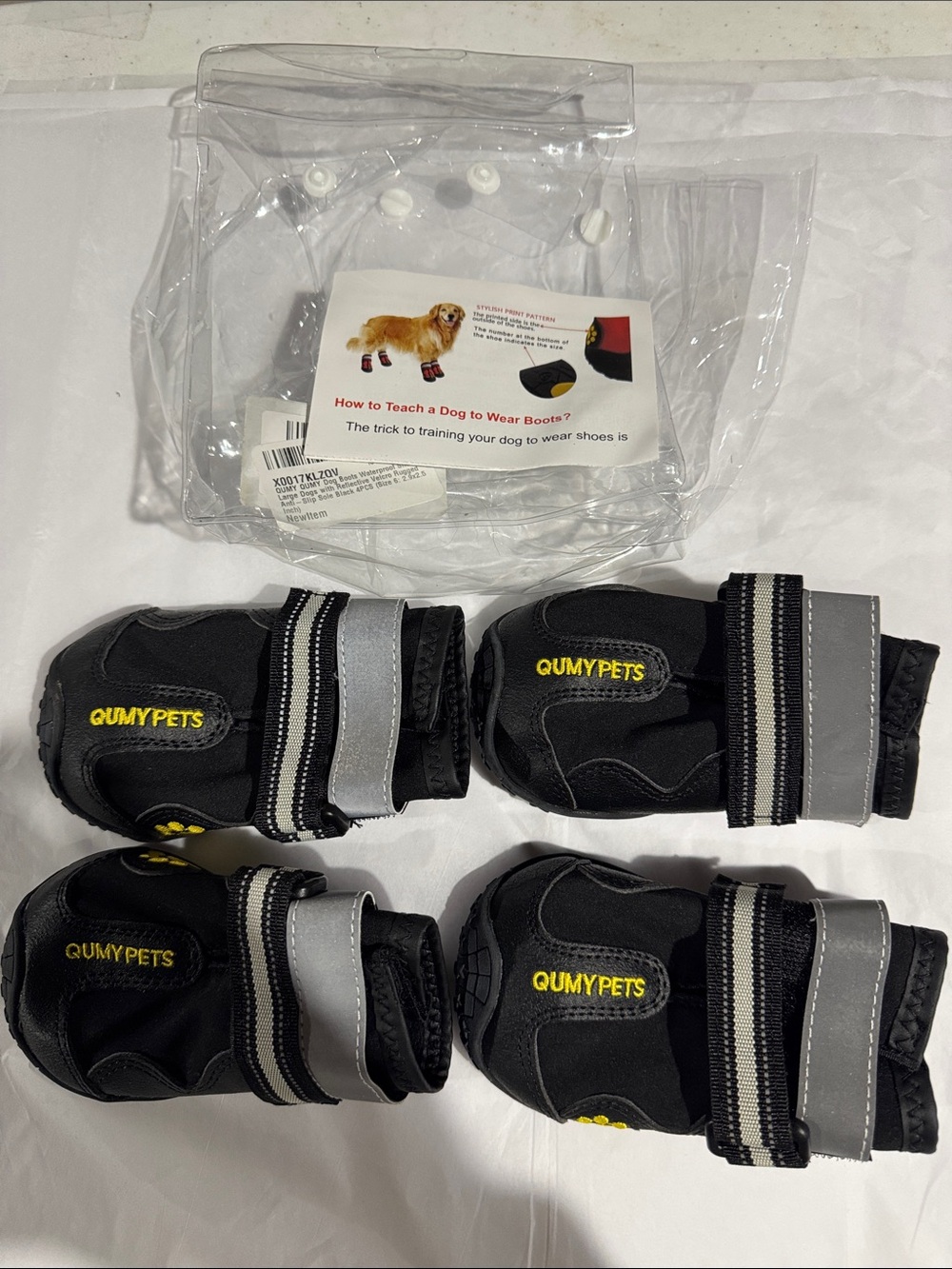 NWT Qumy Pets Black Reflective Dog Boots - 4 Pack SZ L